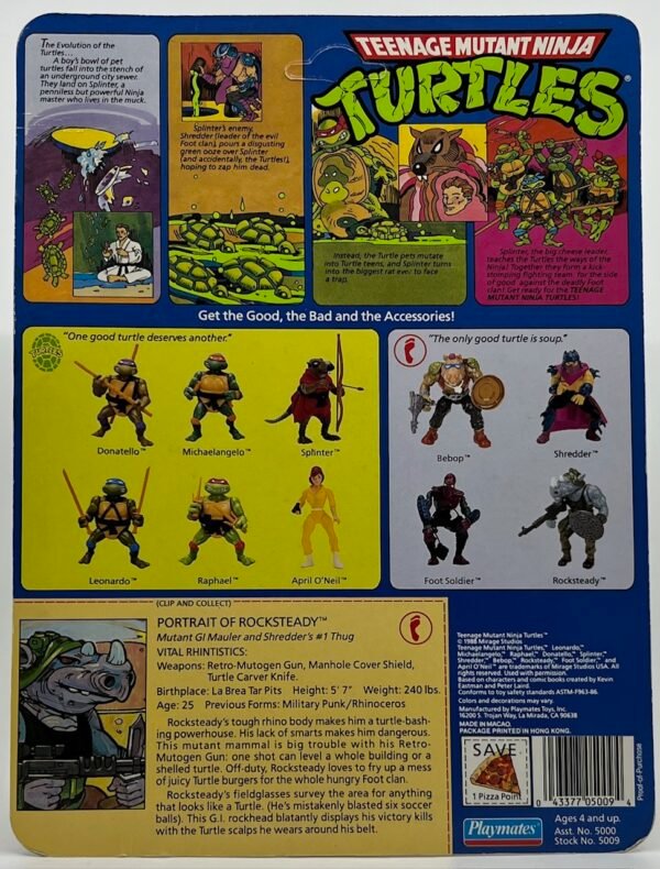 PLAYMATES TEENAGE MUTANT NINJA TURTLES ROCKSTEADY ACTION FIGURE 1988 UNPUNCHED TMNT