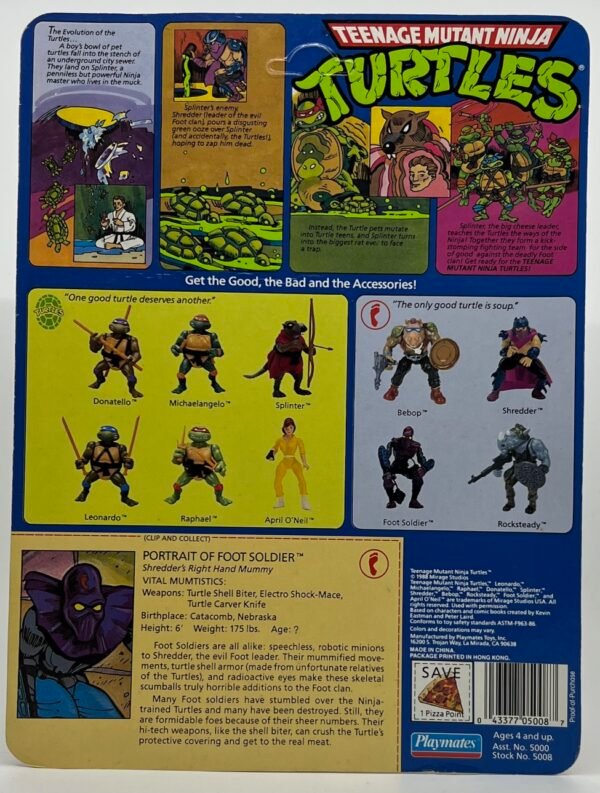 PLAYMATES TEENAGE MUTANT NINJA TURTLES FOOT SOLDIER ACTION FIGURE 1988 UNPUNCHED ACTION FIGURE