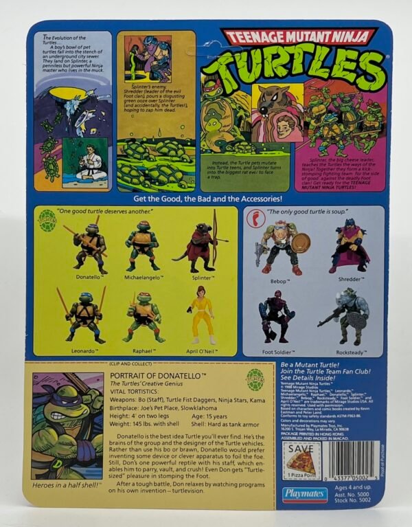 PLAYMATES TEENAGE MUTANT NINJA TURTLES 1988 DONATELLO ACTION FIGURE UNPUNCHED TMNT