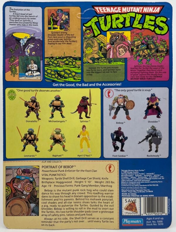 PLAYMATES TEENAGE MUTANT NINJA TURTLES BEBOP 1988 TMNT ACTION FIGURE UNPUNCHED CLEAR BUBBLE