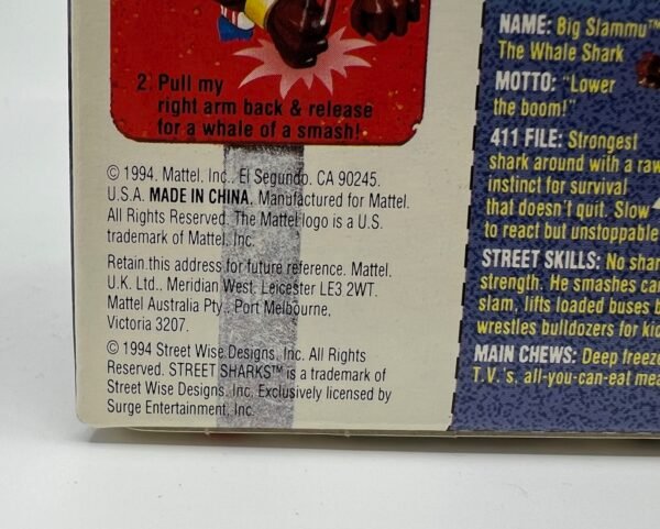 MATTEL STREET SHARKS BIG SLAMMU 1994