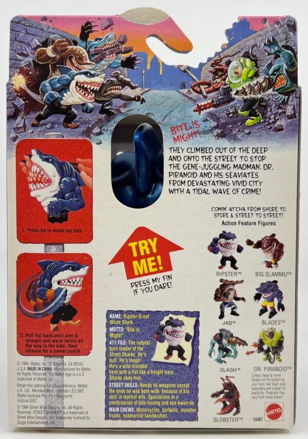 MATTEL STREET SHARKS RIPSTER METALLIC VARIANT ACTION FIGURE 1994 READY FOR AFA