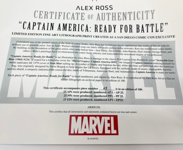 CAPTAIN AMERICA PRINT LITHOGRAPH BY ALEX ROSS SIGNED WITH COA SDCC EXCLUSIVE 25/100
