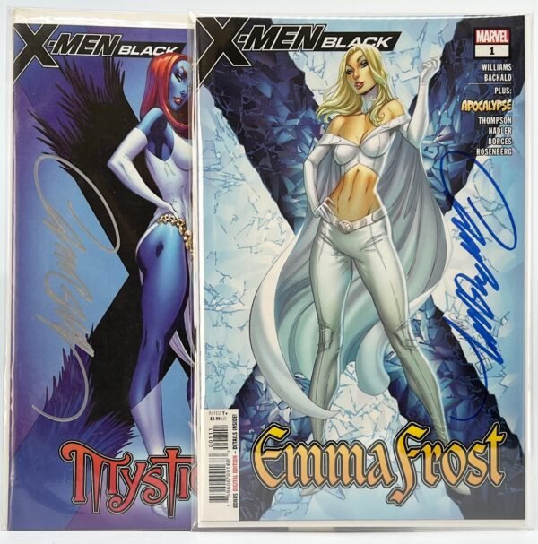 MARVEL COMICS X MEN BLACK EMMA FROST MYSTIQUE BY J SCOTT CAMPBELL SET OF 2 SIGNED WITH COA