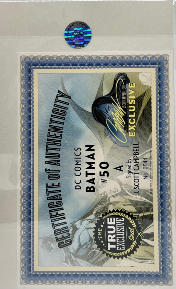 DC COMICS BATMAN #50 SET BY J SCOTT CAMPBELL SIGNED WITH COA (5 COMICS) STORE EXCLUSIVE PLUS DETECTIVE COMICS #100 ALEX ROSS COVER (VIRGIN)WITH COA