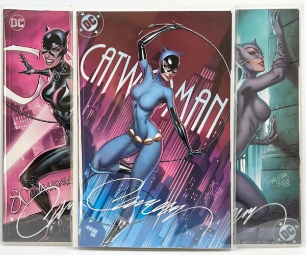 DC COMICS CATWOMAN 80TH ANNIVERSARY BY J SCOTT CAMPBELL SET OF 3 SIGNED WITH COA