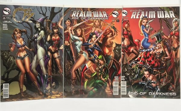 ZENESCOPE REALM WAR 1& 2 AND OZ ONE SHOT COVER BY J SCOTT CAMPBELL SET OF 3 (to complete the full mosaique).
