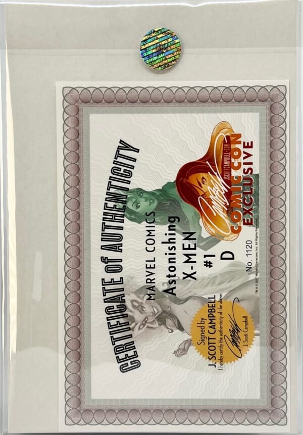 ASTONISHING X-MEN # 1 COVER D BY J SCOTT CAMPBELL SIGNED WITH COA