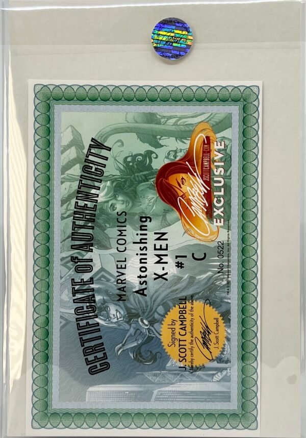 ASTONISHING X-MEN # 1 COVER C BY J SCOTT CAMPBELL SIGNED WITH COA