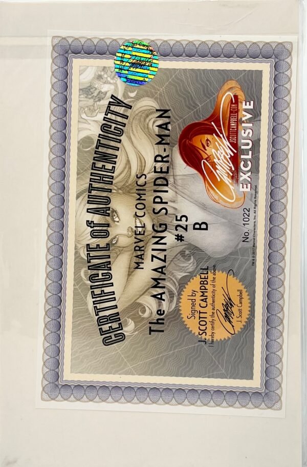 THE AMAZING SPIDER MAN #25 COVER B BY J SCOTT CAMPBELL SIGNED WITH COA