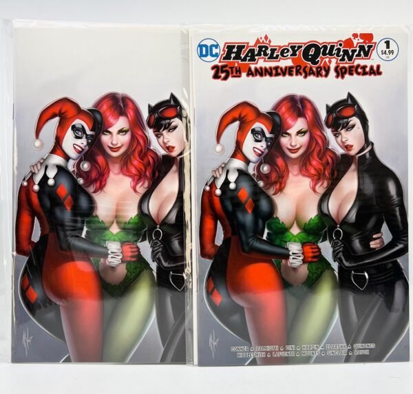 HARLEY QUINN 25TH ANNIVERSARY #1 STORE EXCLUSIVE COVER BY WARREN LOUW SET OF 2(virgin & regular).