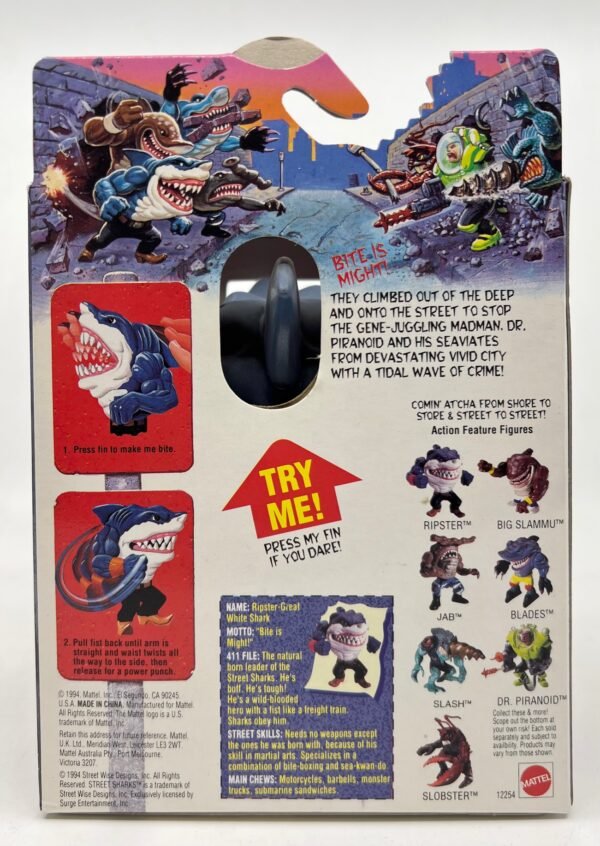 Mattel Street Sharks Ripster 1994 Action Figure Vintage US Seller In stock AFA Ready  Old stock