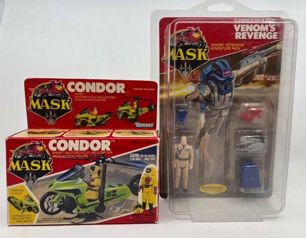 Vintage 1986 Kenner M.A.S.K. Condor Motorcycle Chopper Vehicle And Miles Mayhem action figure Unpunched